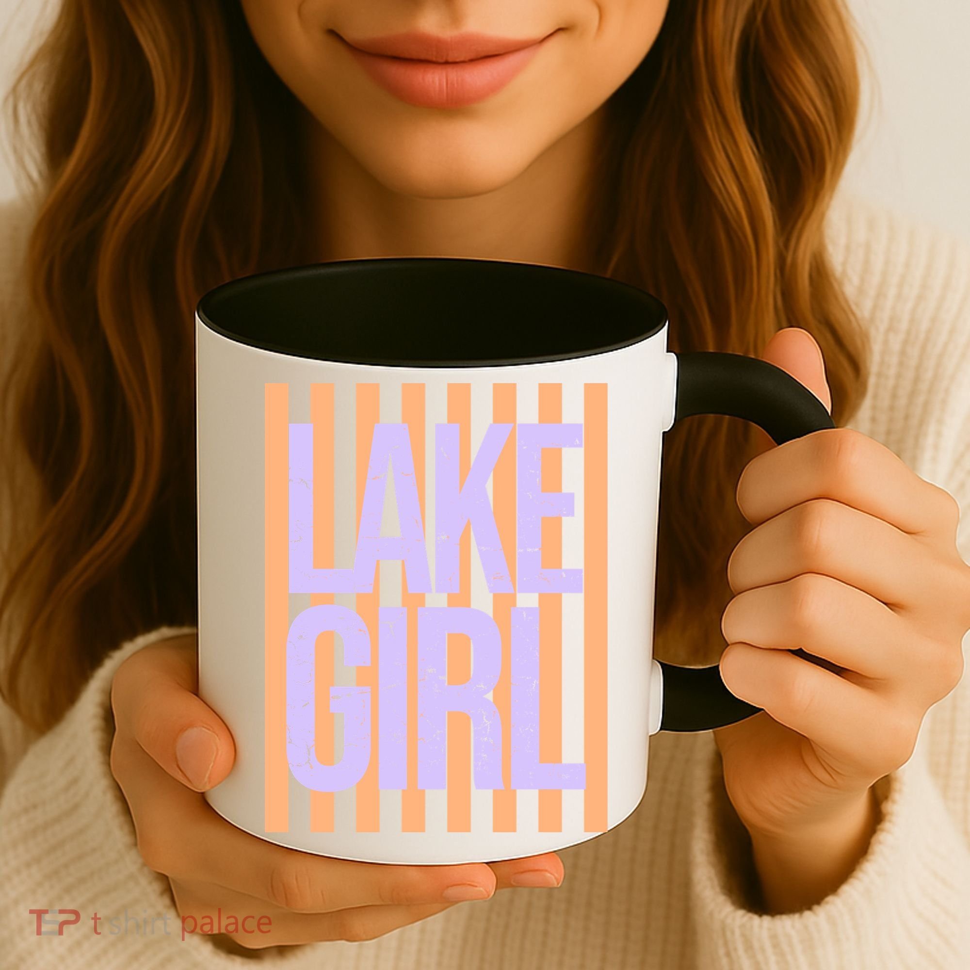 Retro Stripes Sunshine Lake Girl Coffee Mug