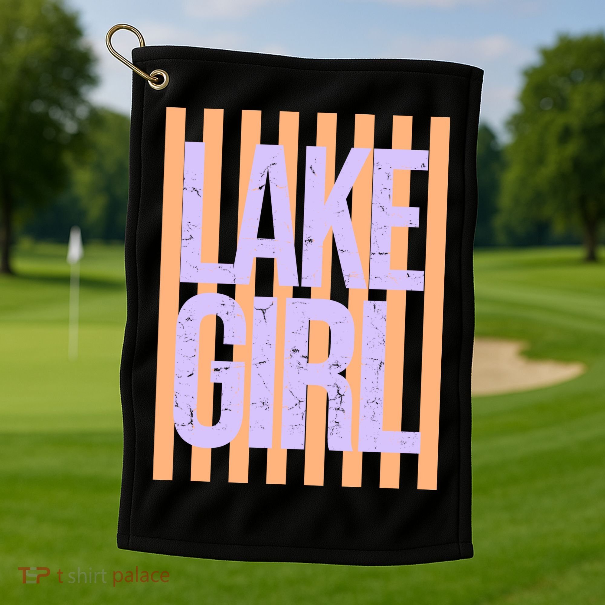 Retro Stripes Sunshine Lake Girl Golf Towel