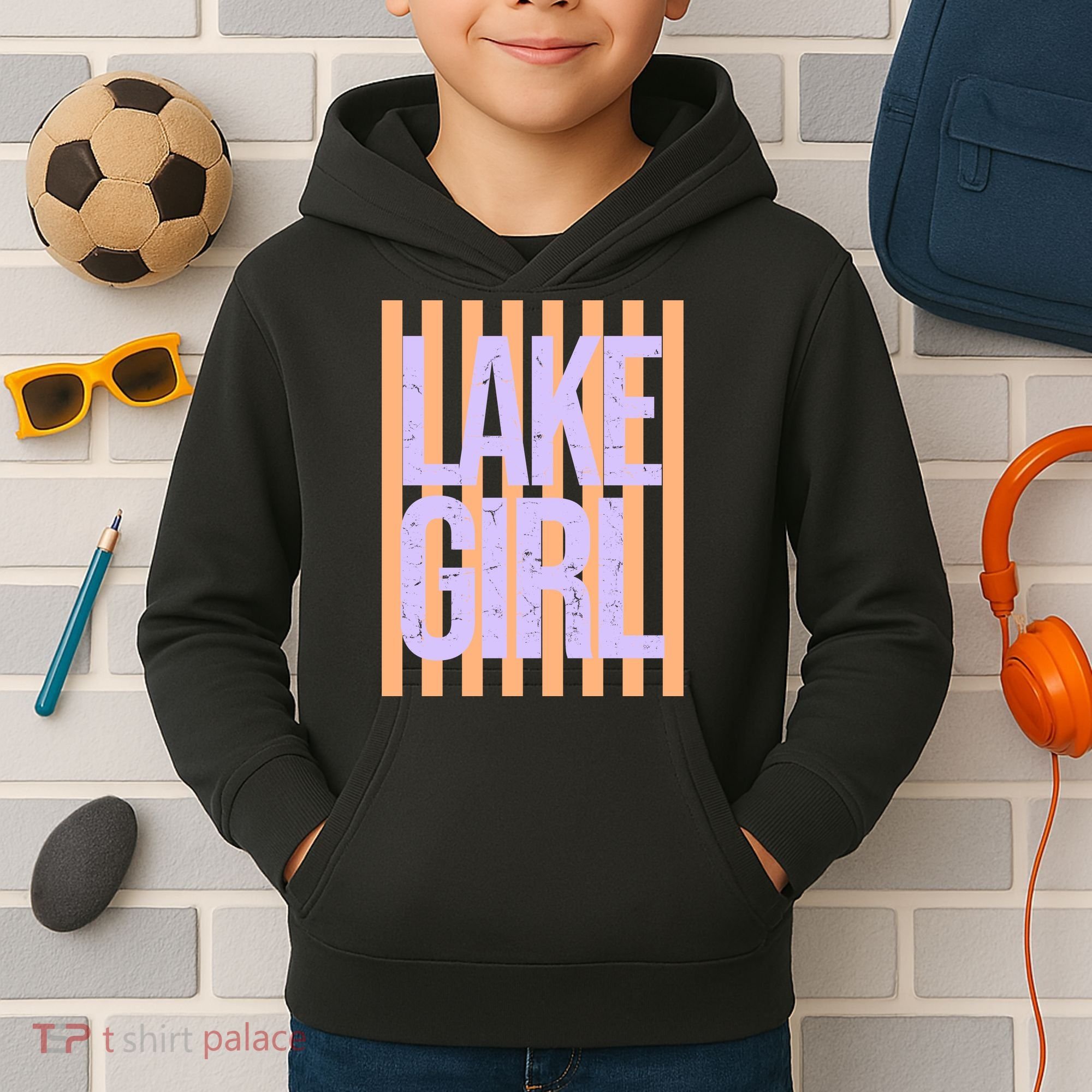 Retro Stripes Sunshine Lake Girl Kids Hoodie