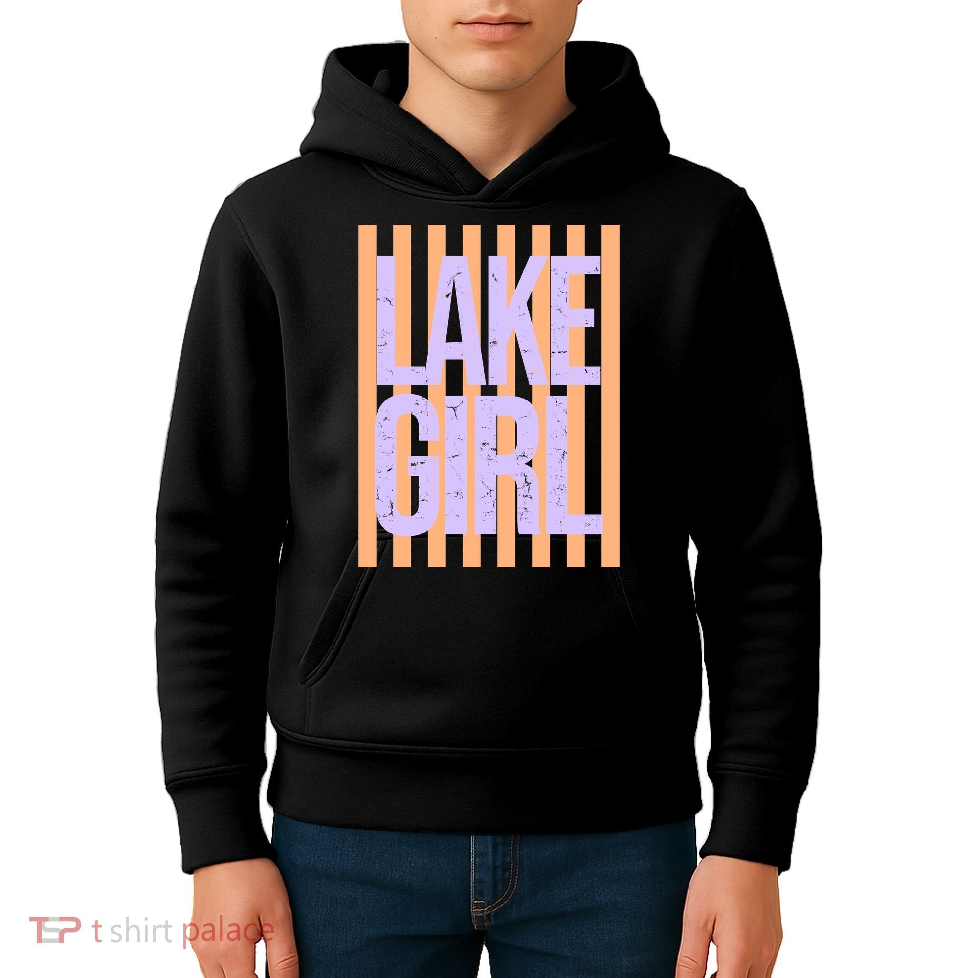 Retro Stripes Sunshine Lake Girl Kids Hoodie