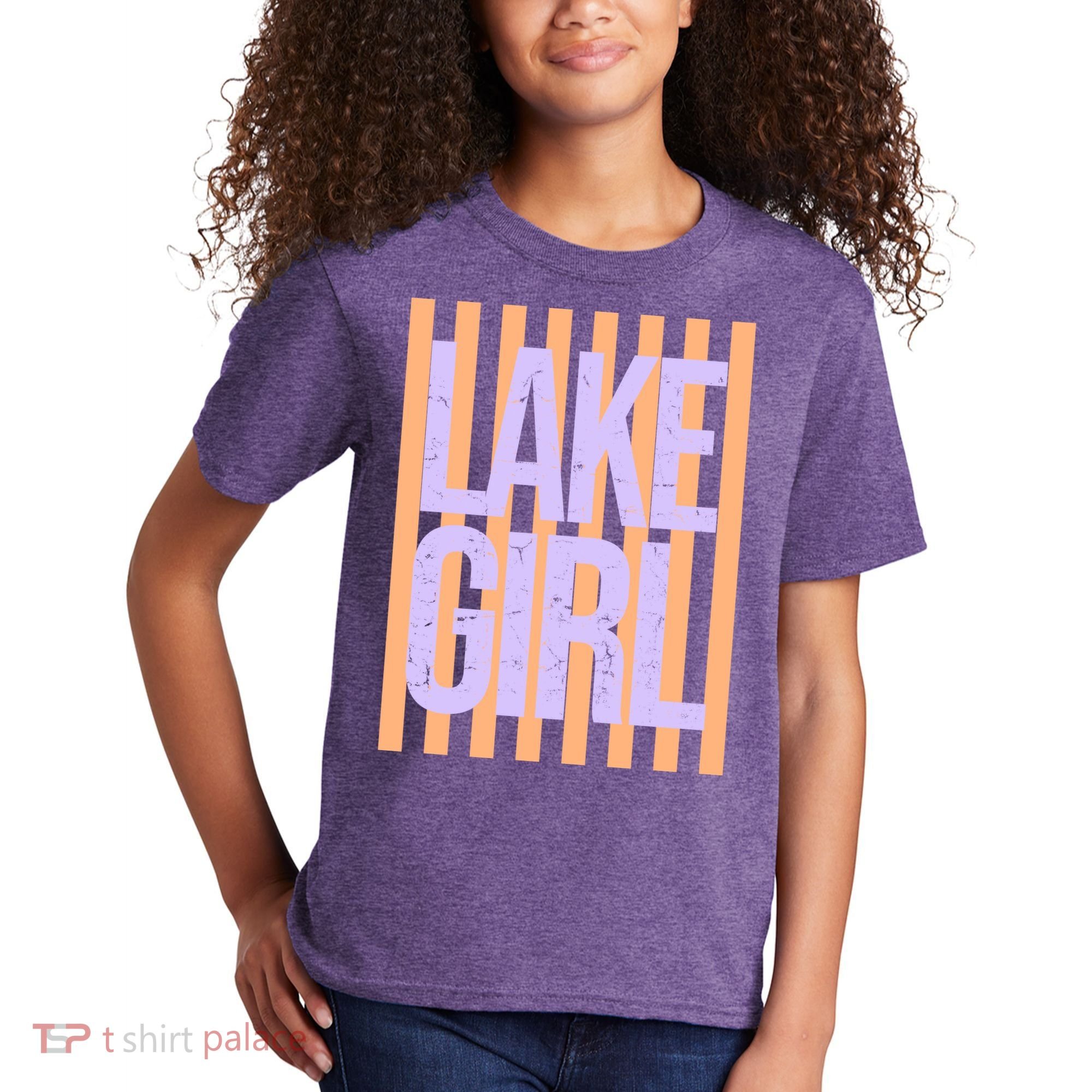 Retro Stripes Sunshine Lake Girl Kids T-Shirt