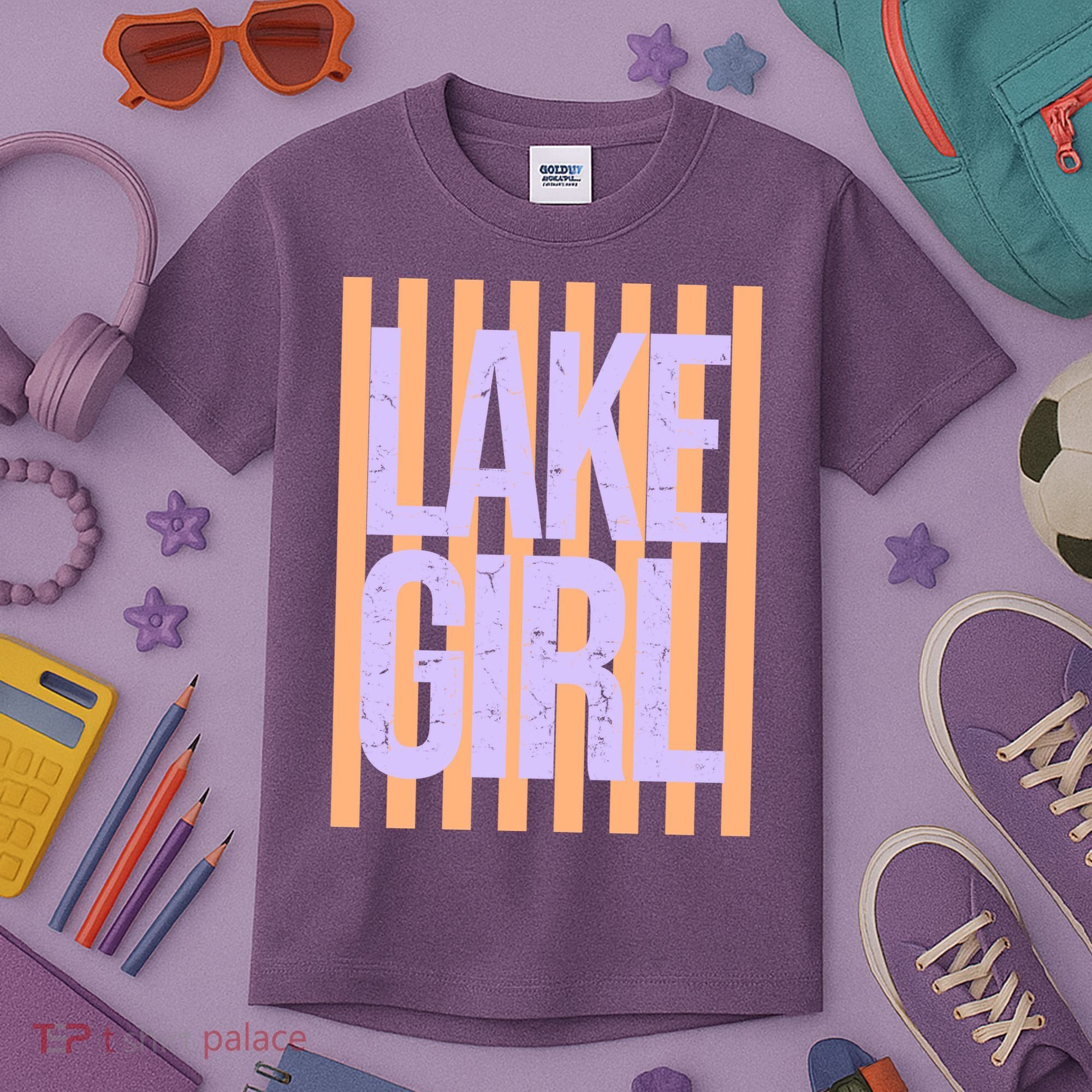 Retro Stripes Sunshine Lake Girl Kids T-Shirt