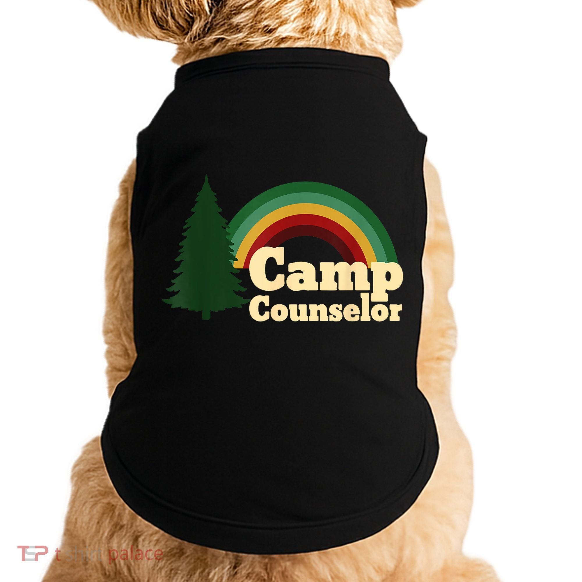 Retro Summer Staff Rainbow Camp Counselor Pine Tree Gift Doggie Tank