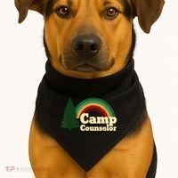 Retro Summer Staff Rainbow Camp Counselor Pine Tree Gift USA-Made Doggie Bandana thumb 1
