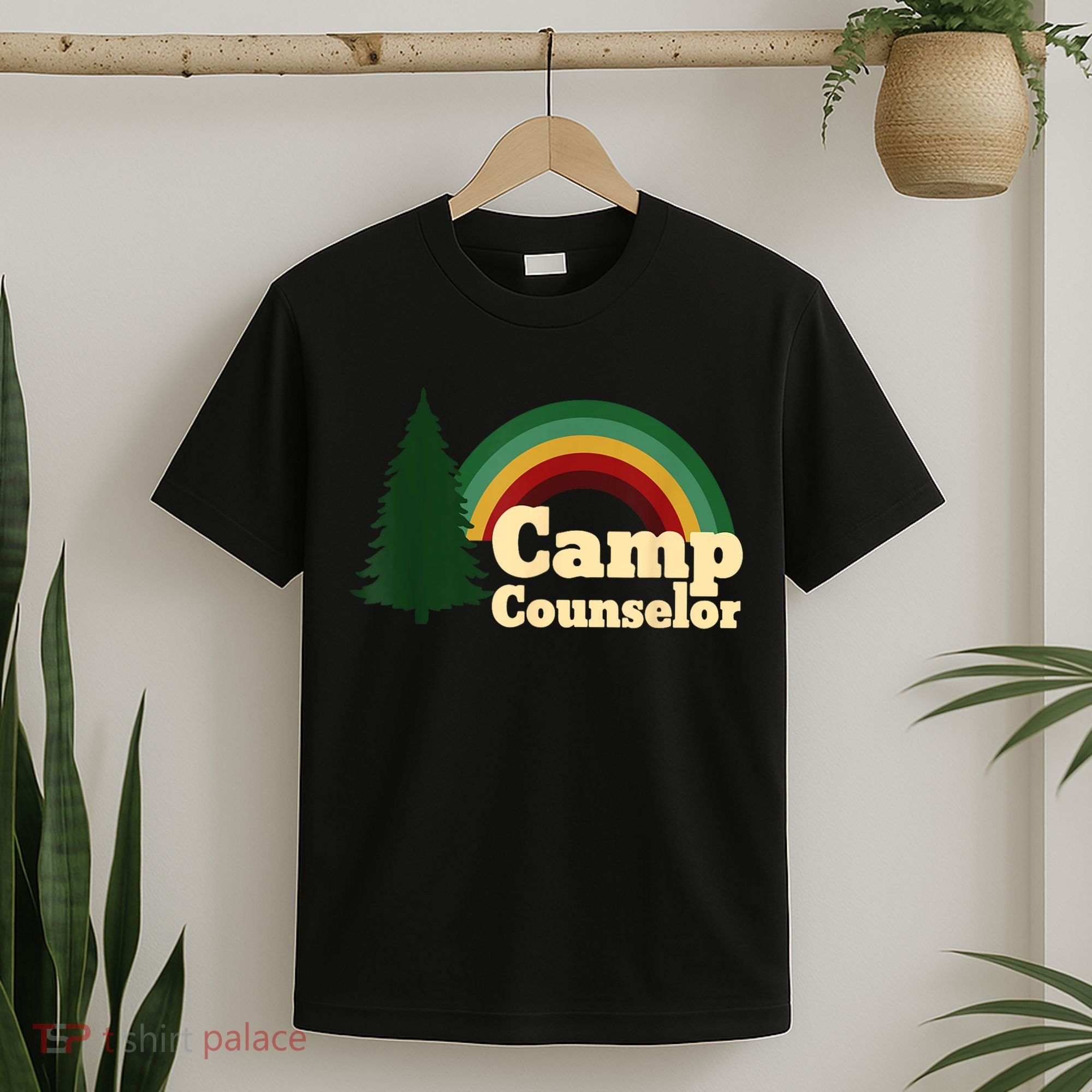 Retro Summer Staff Rainbow Camp Counselor Pine Tree Gift T-Shirt
