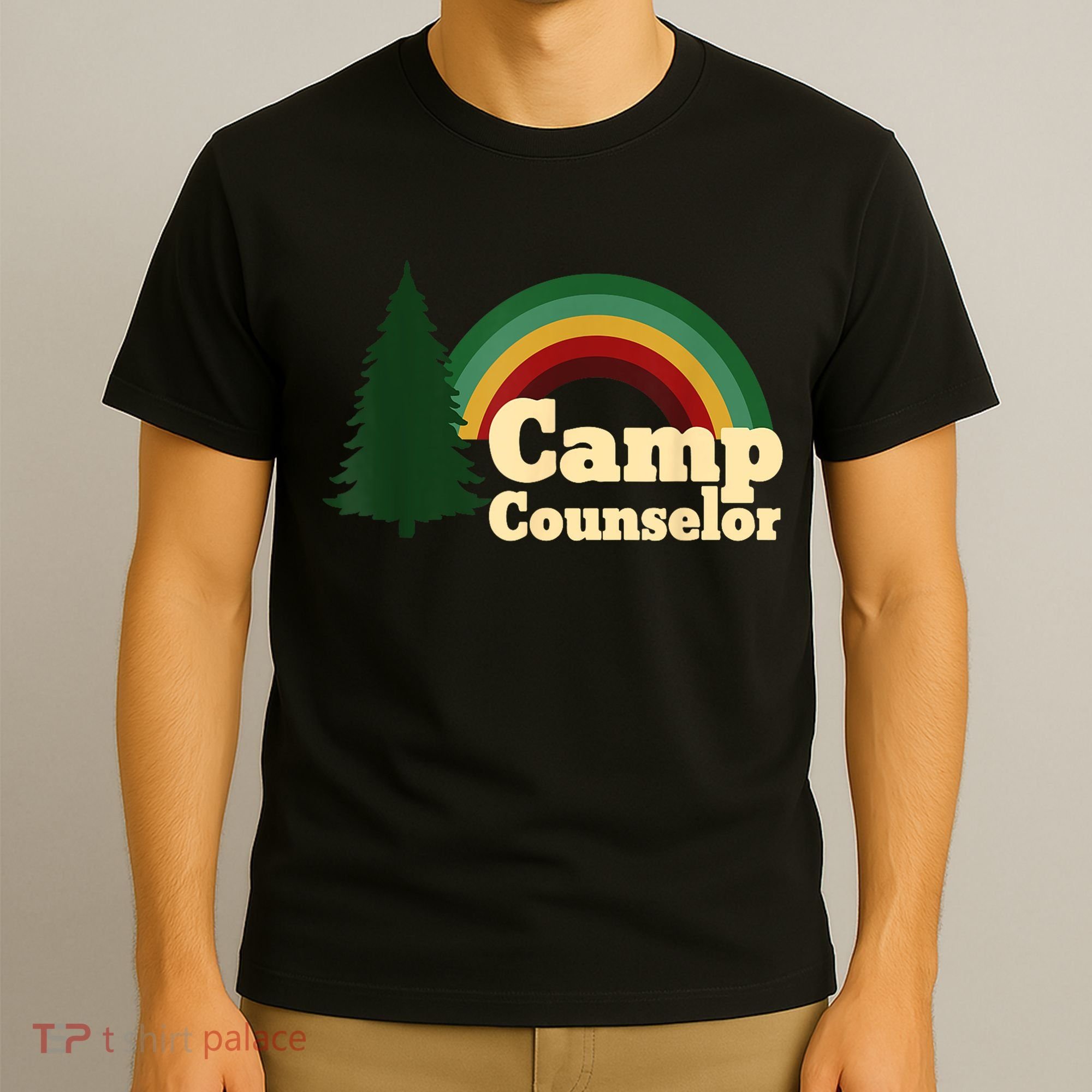 Retro Summer Staff Rainbow Camp Counselor Pine Tree Gift T-Shirt