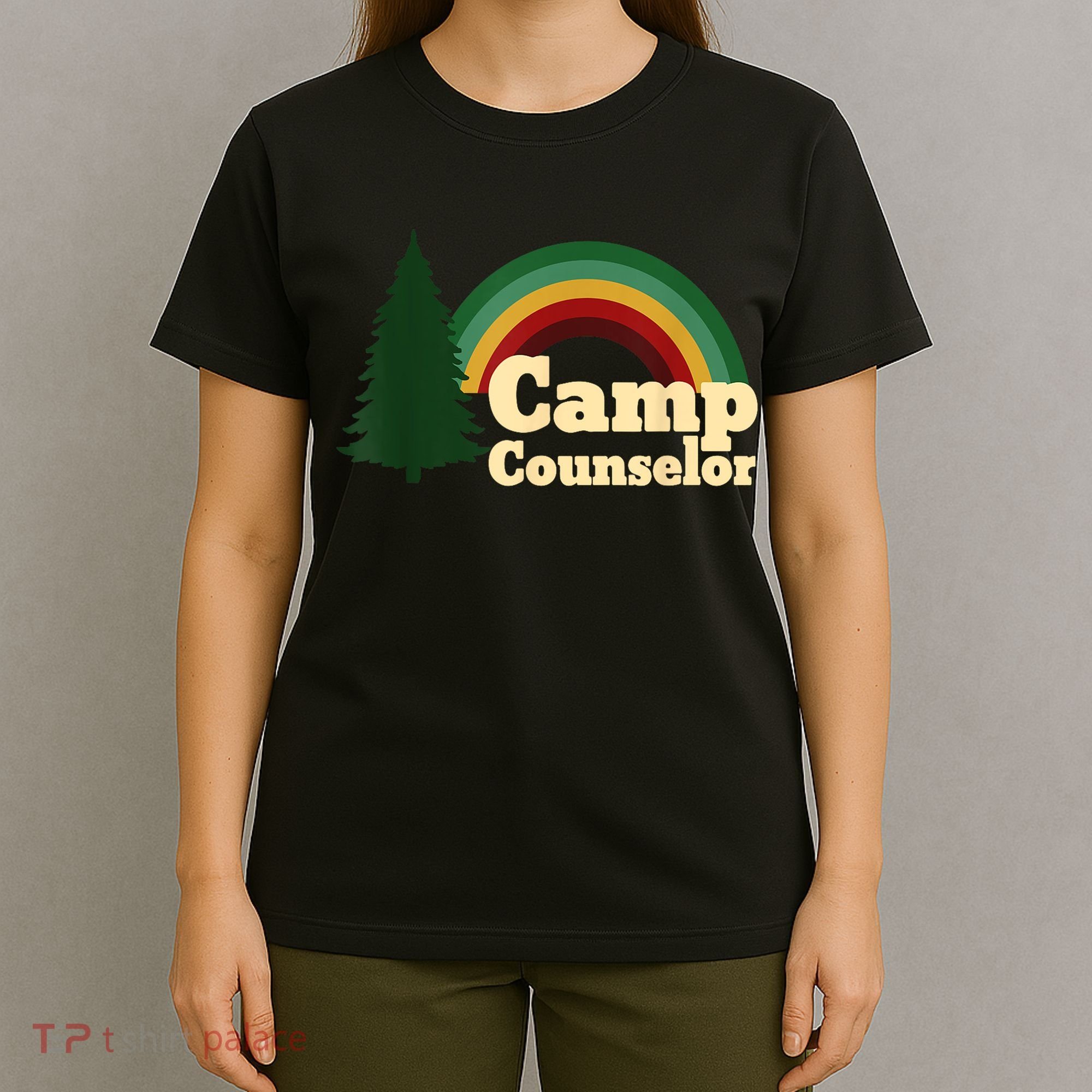 Retro Summer Staff Rainbow Camp Counselor Pine Tree Gift T-Shirt