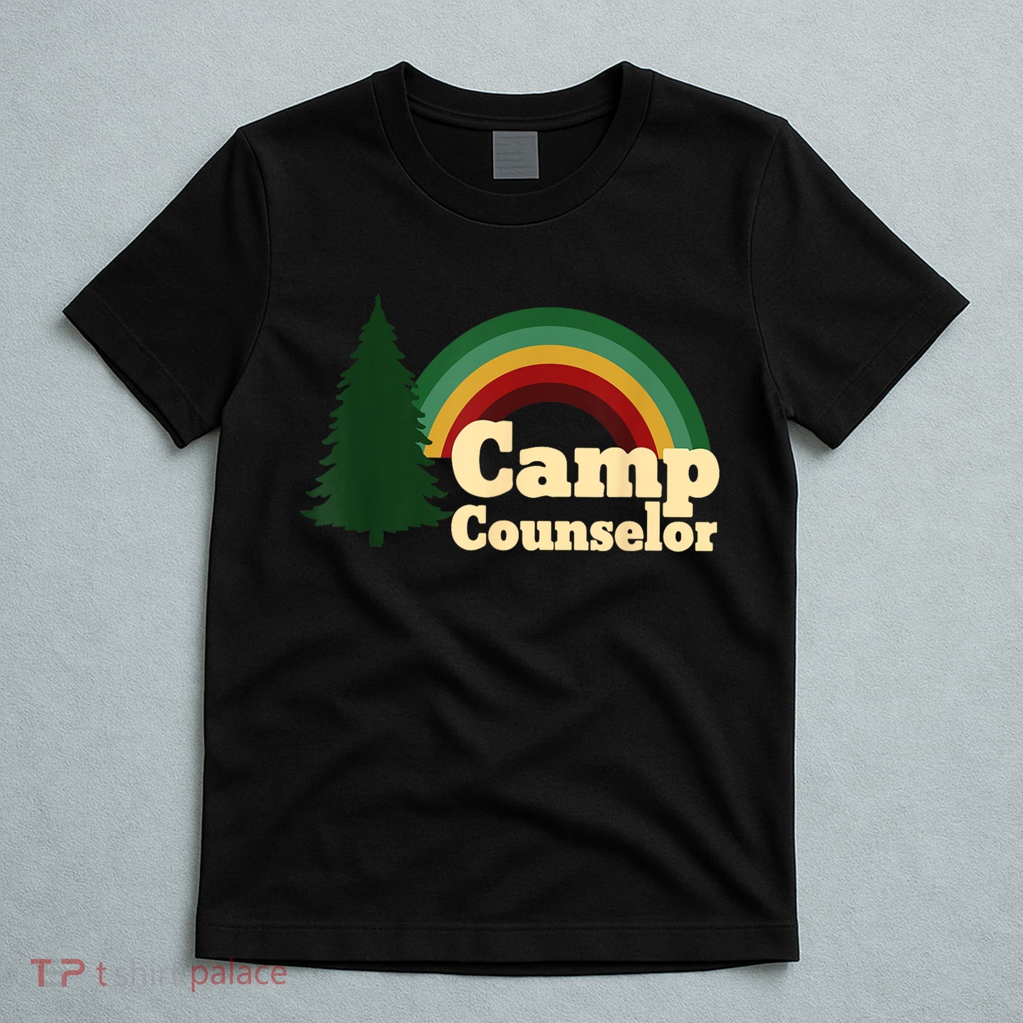 Retro Summer Staff Rainbow Camp Counselor Pine Tree Gift T-Shirt