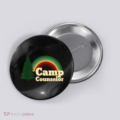 Retro Summer Staff Rainbow Camp Counselor Pine Tree Gift Button