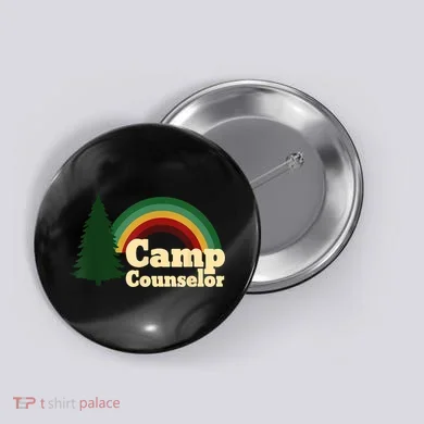 Retro Summer Staff Rainbow Camp Counselor Pine Tree Gift Button