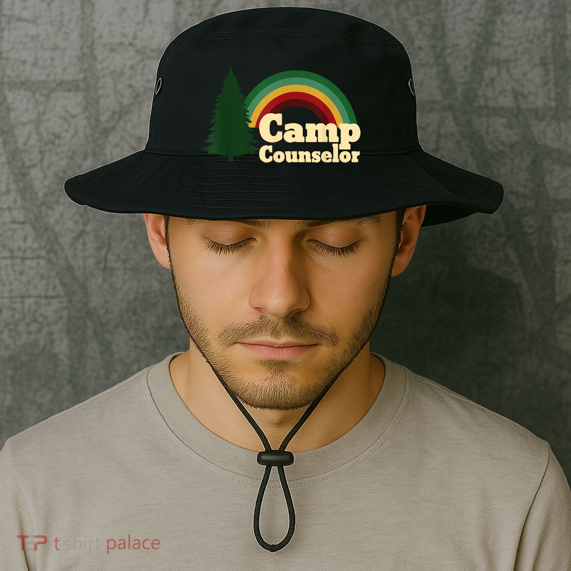 Retro Summer Staff Rainbow Camp Counselor Pine Tree Gift Bucket Hat