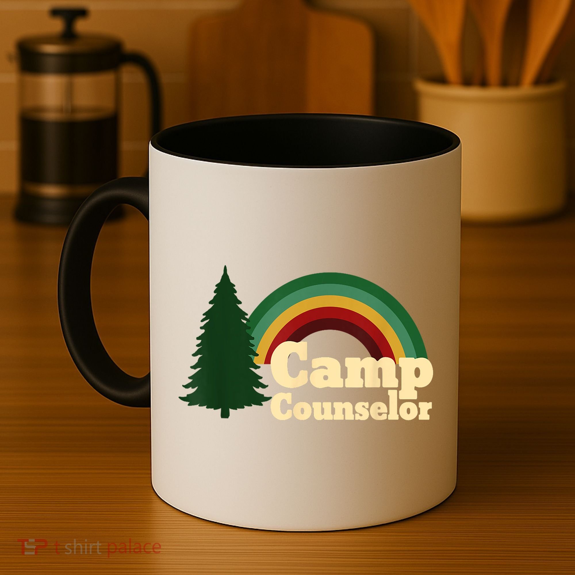 Retro Summer Staff Rainbow Camp Counselor Pine Tree Gift Coffee Mug