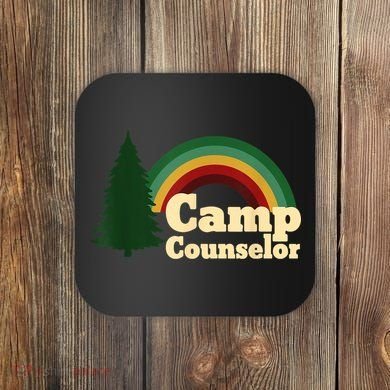 Retro Summer Staff Rainbow Camp Counselor Pine Tree Gift Coaster