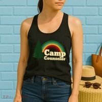 Retro Summer Staff Rainbow Camp Counselor Pine Tree Gift Women's Tank Top thumb 2