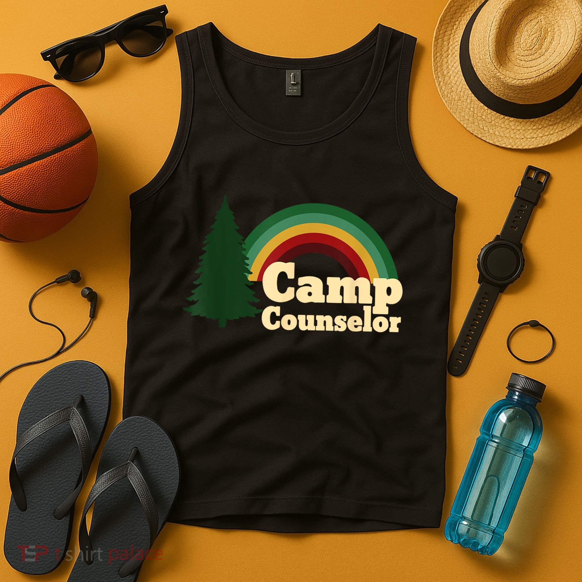 Retro Summer Staff Rainbow Camp Counselor Pine Tree Gift Tank Top