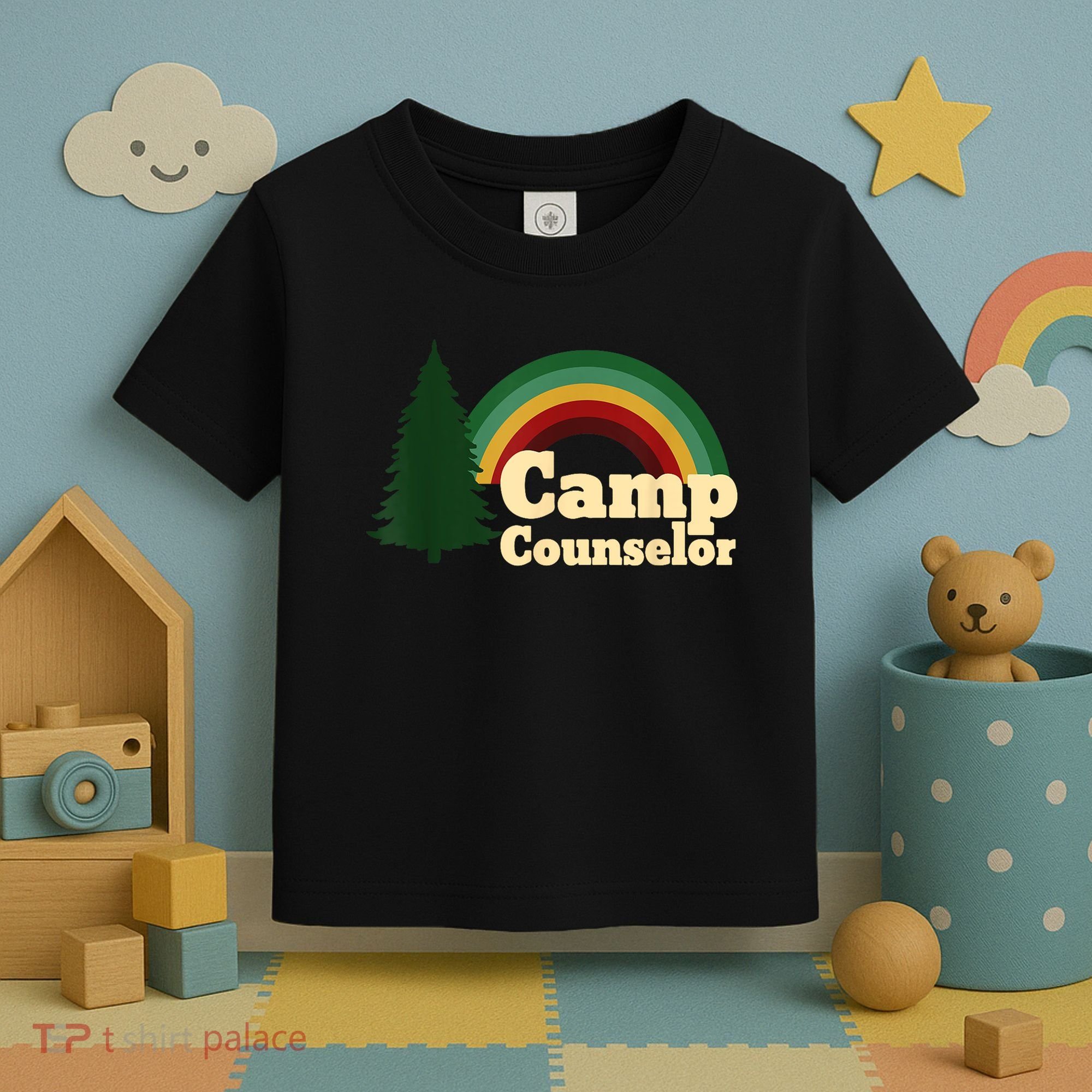 Retro Summer Staff Rainbow Camp Counselor Pine Tree Gift Toddler T-Shirt