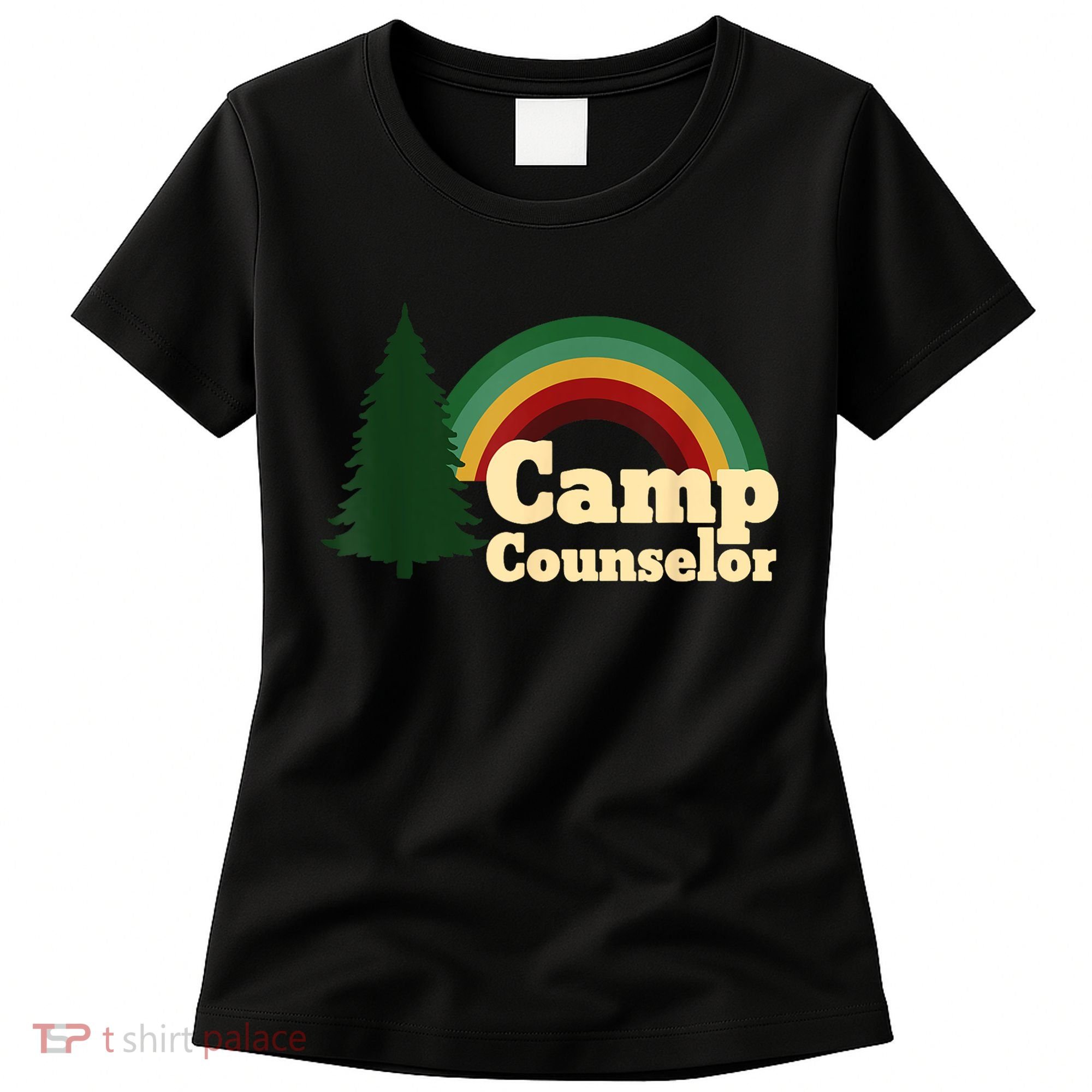 Retro Summer Staff Rainbow Camp Counselor Pine Tree Gift Women's T-Shirt