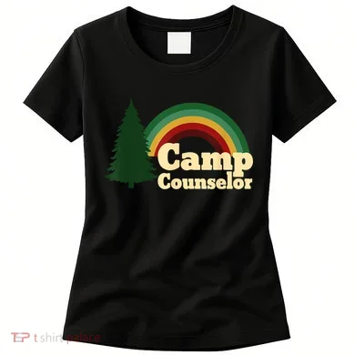 Retro Summer Staff Rainbow Camp Counselor Pine Tree Gift Women's T-Shirt