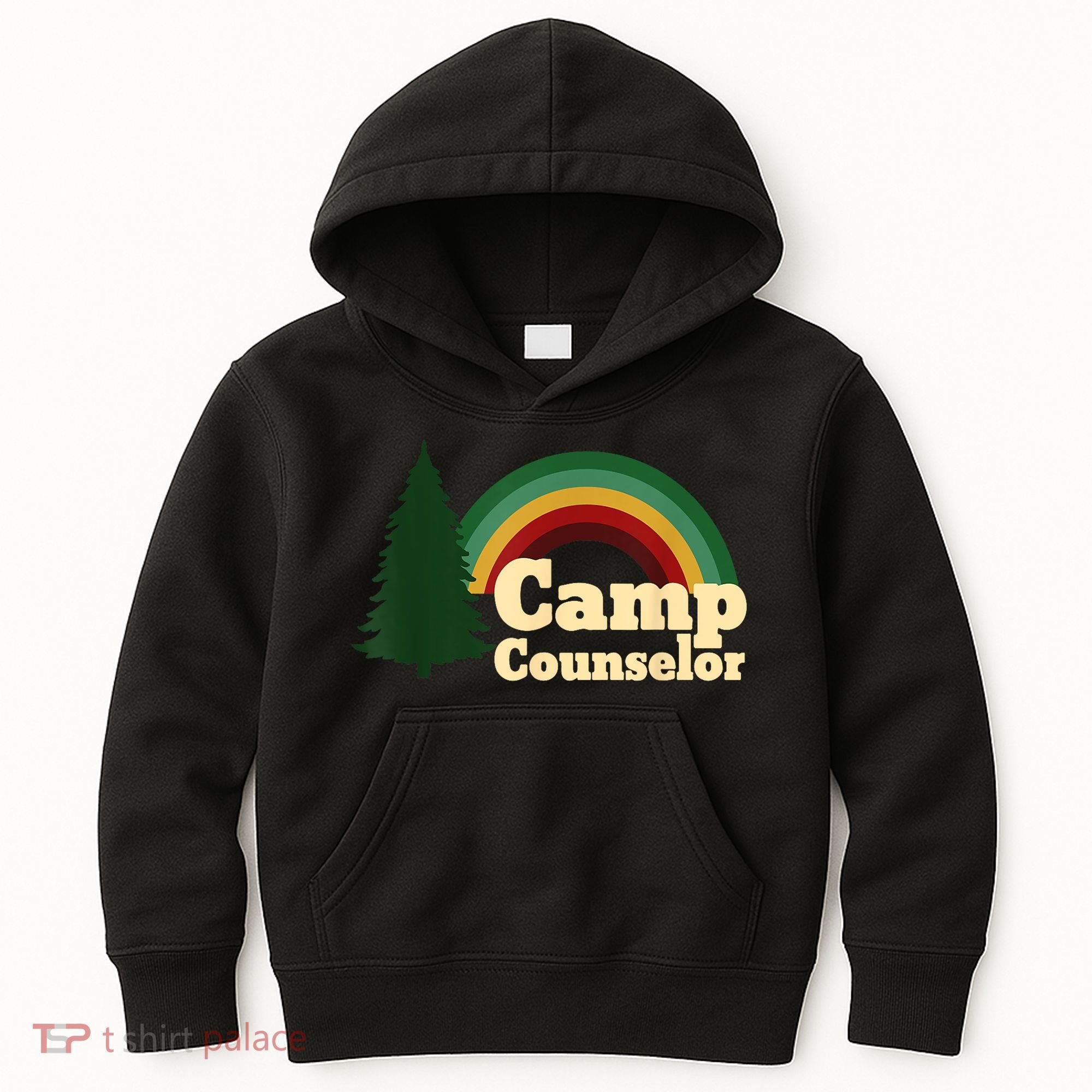 Retro Summer Staff Rainbow Camp Counselor Pine Tree Gift Kids Hoodie