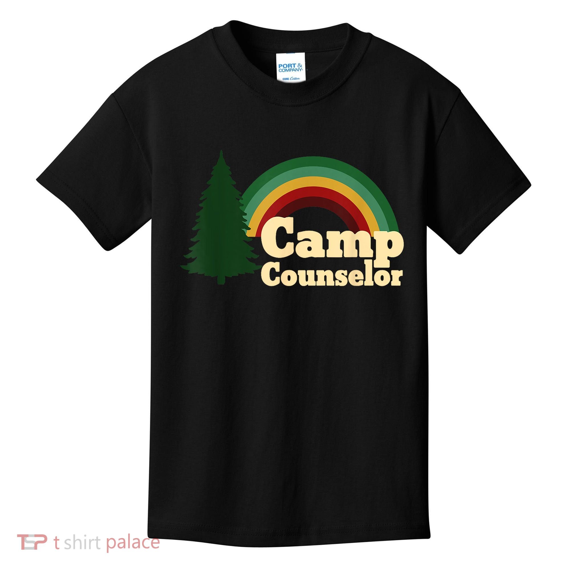 Retro Summer Staff Rainbow Camp Counselor Pine Tree Gift Kids T-Shirt