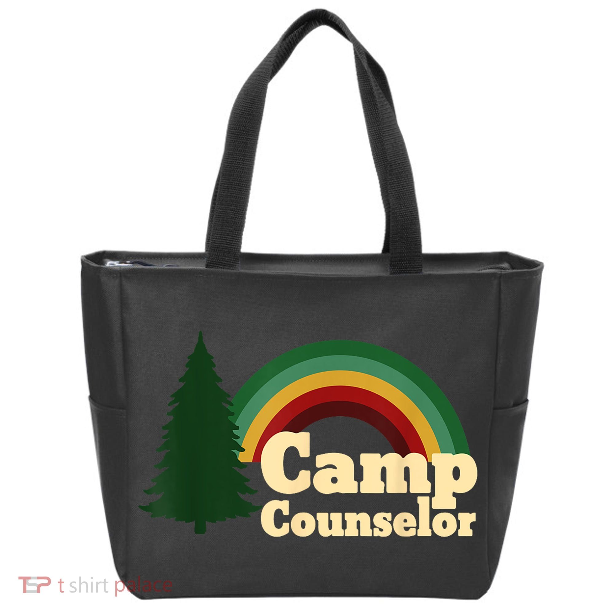 Retro Summer Staff Rainbow Camp Counselor Pine Tree Gift Tote Bag