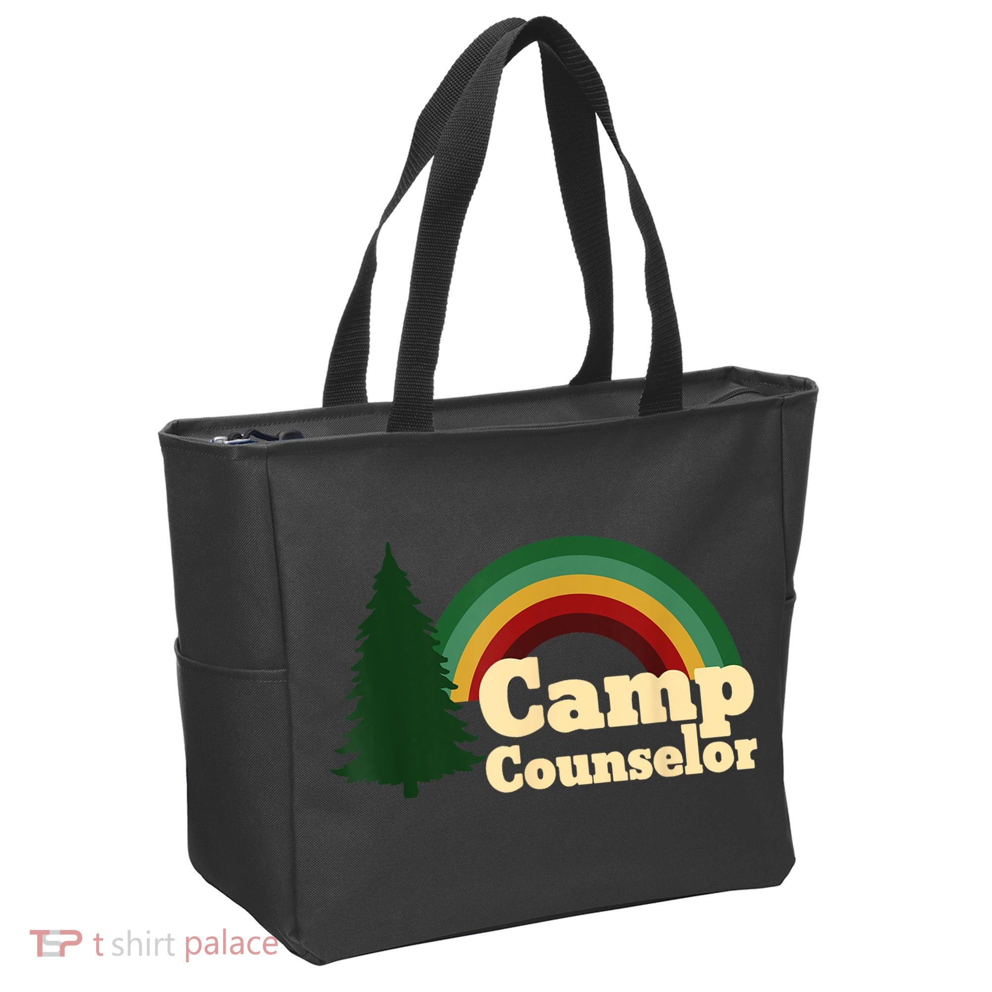 Retro Summer Staff Rainbow Camp Counselor Pine Tree Gift Tote Bag