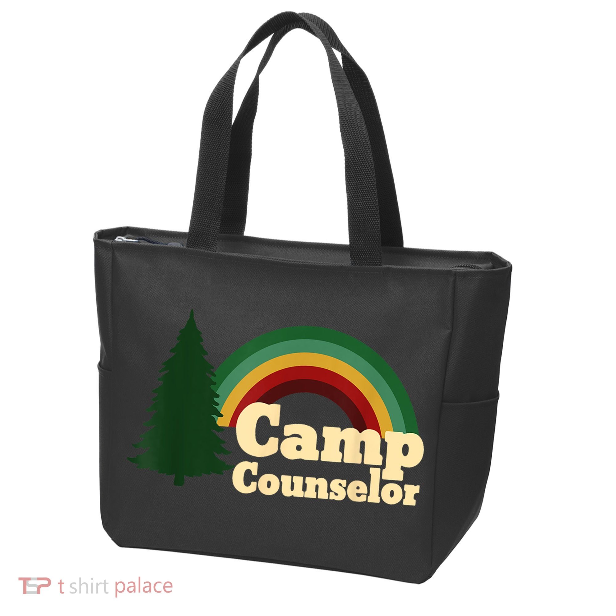 Retro Summer Staff Rainbow Camp Counselor Pine Tree Gift Tote Bag