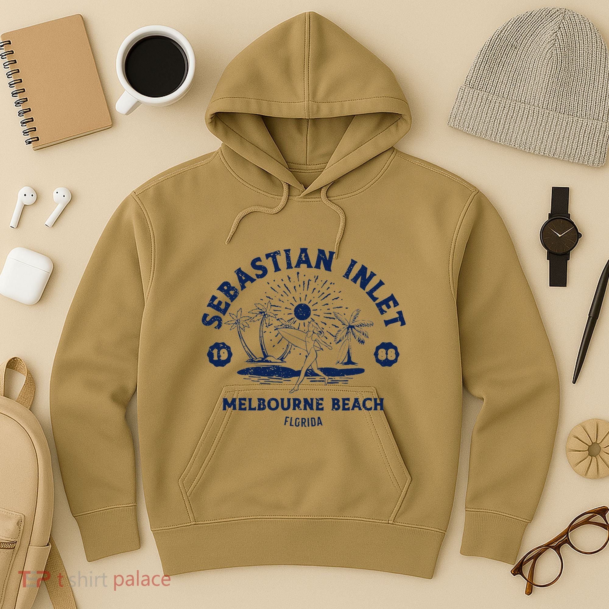 Retro Surfing Sebastian Inlet Melbourne Beach Florida Surf Hoodie