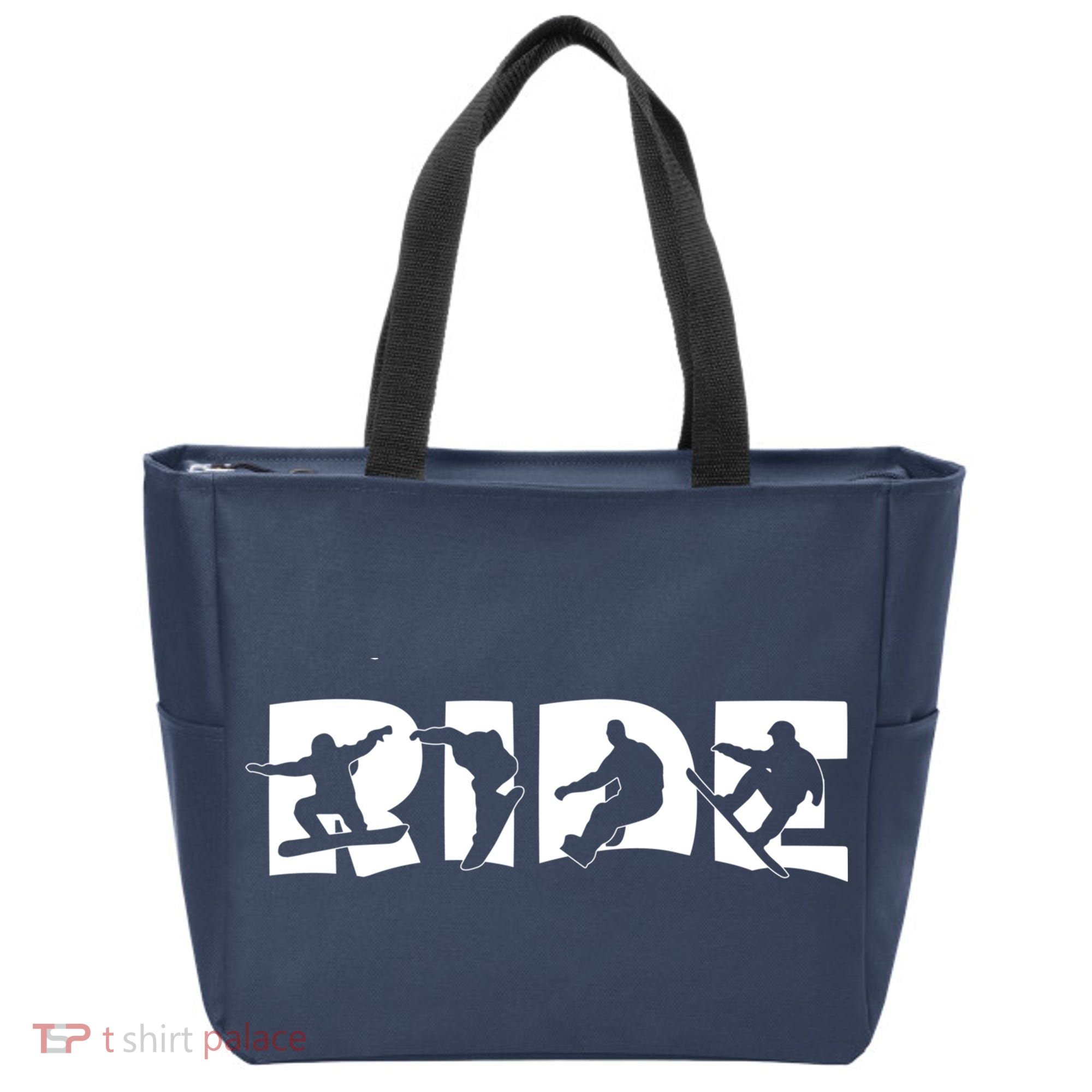 RIDE Snowboard, Silhouette Snowboarding Tote Bag