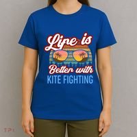 Retro Sunset Slogan / Life Is Better With Kite Fighting! Gift T-Shirt thumb 4