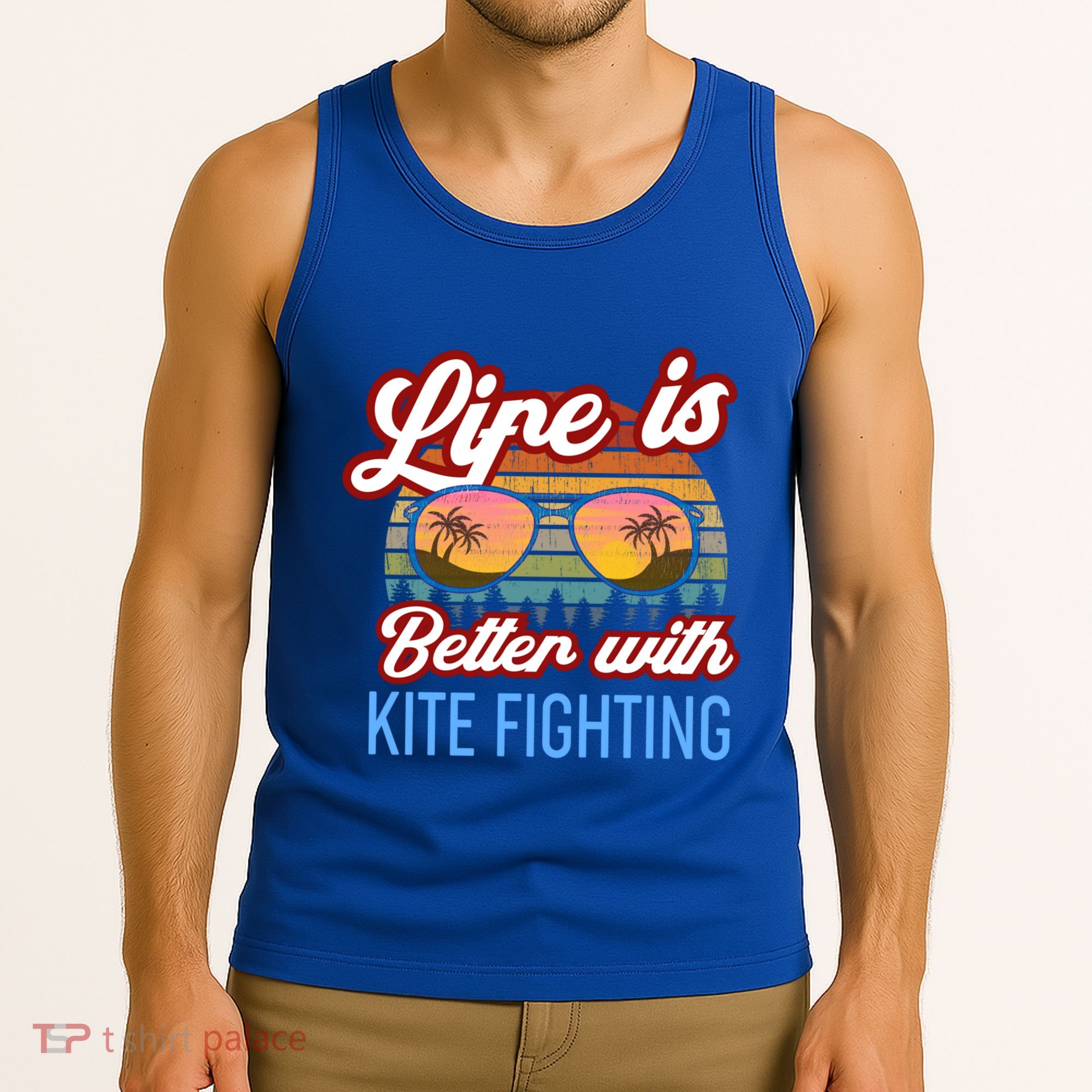 Retro Sunset Slogan / Life Is Better With Kite Fighting! Gift Tank Top