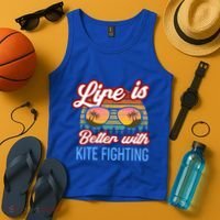 Retro Sunset Slogan / Life Is Better With Kite Fighting! Gift Tank Top thumb 4