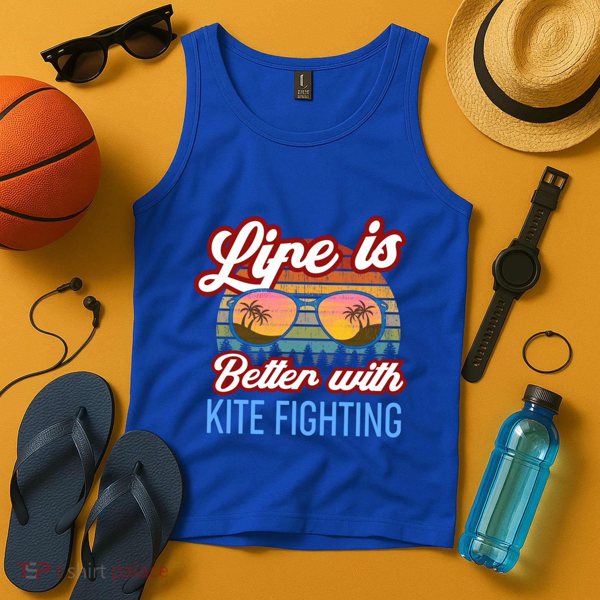 Retro Sunset Slogan / Life Is Better With Kite Fighting! Gift Tank Top