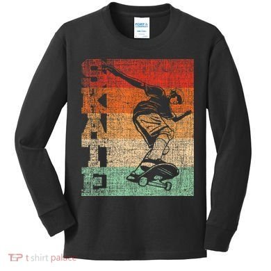 Retro Skate Skateboarder Skateboard Skateboarding Skater Kids Long Sleeve Shirt