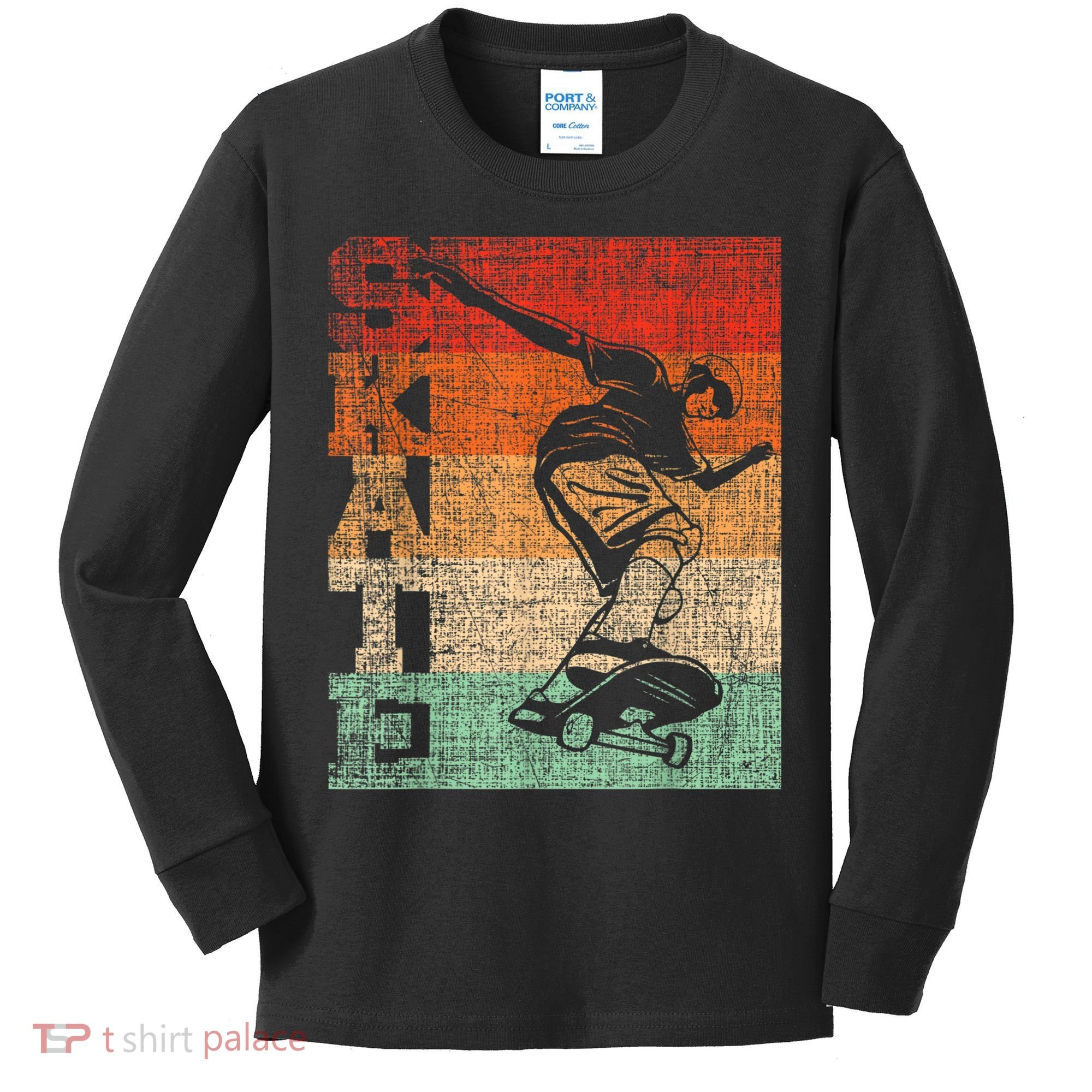Retro Skate Skateboarder Skateboard Skateboarding Skater Kids Long Sleeve Shirt