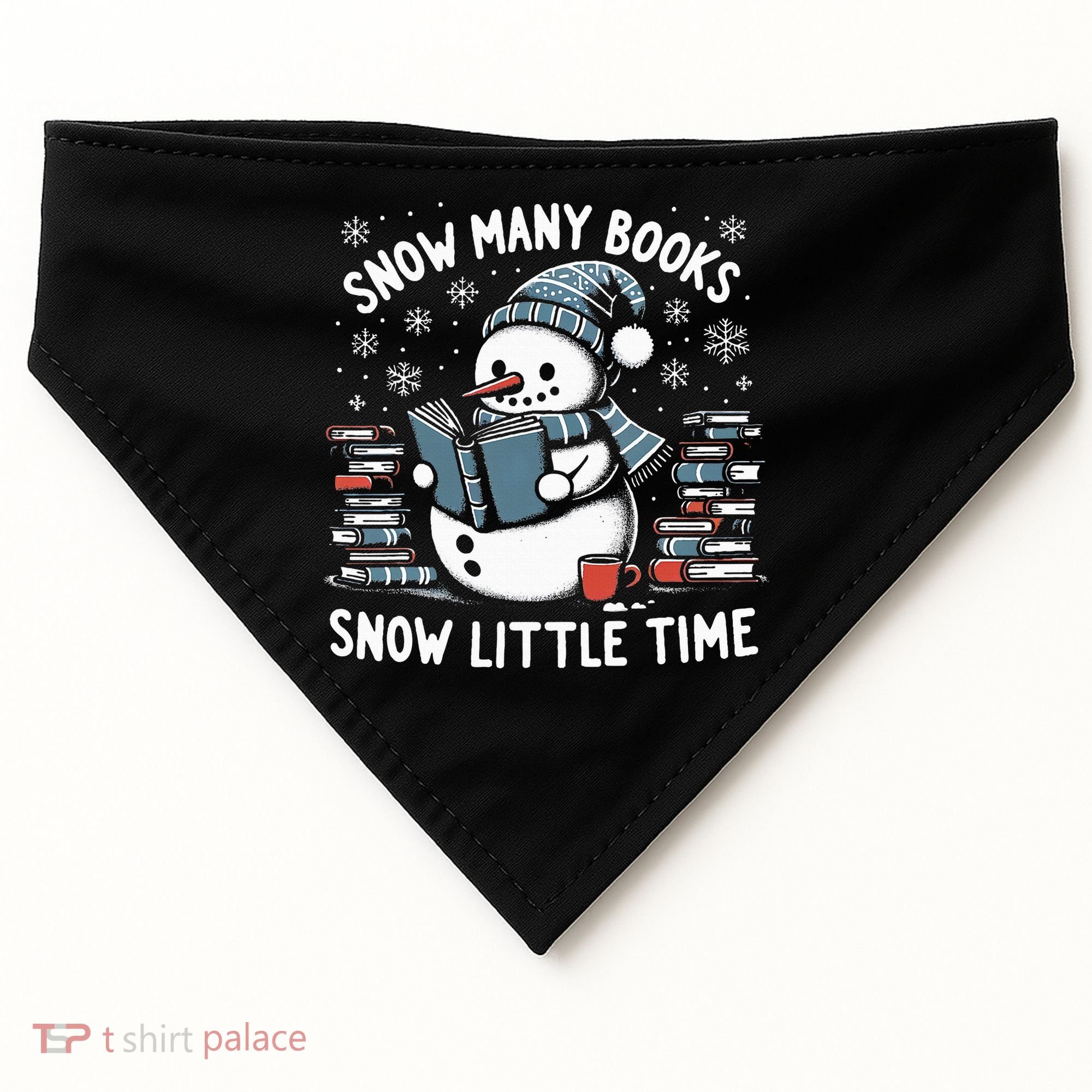 Reading Snowman So Many Books gift for Christmas  USA-Made Doggie Bandana