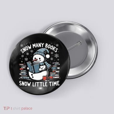 Reading Snowman So Many Books gift for Christmas  Button