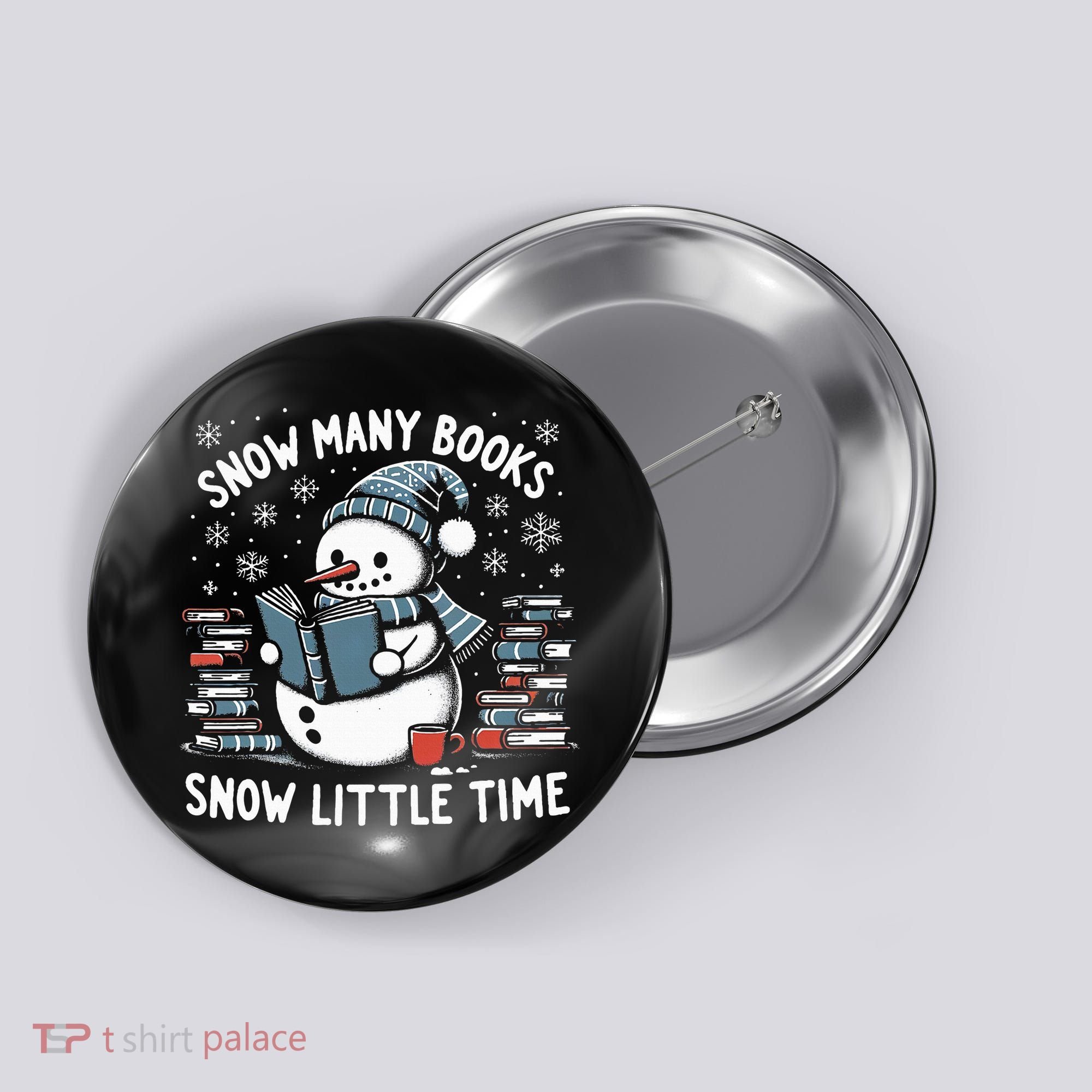 Reading Snowman So Many Books gift for Christmas  Button
