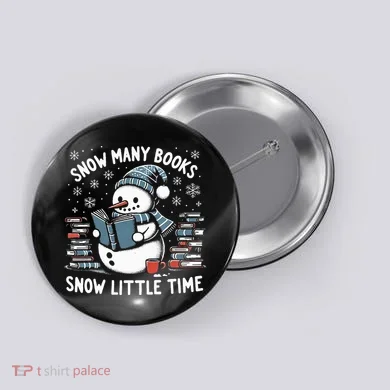 Reading Snowman So Many Books gift for Christmas  Button