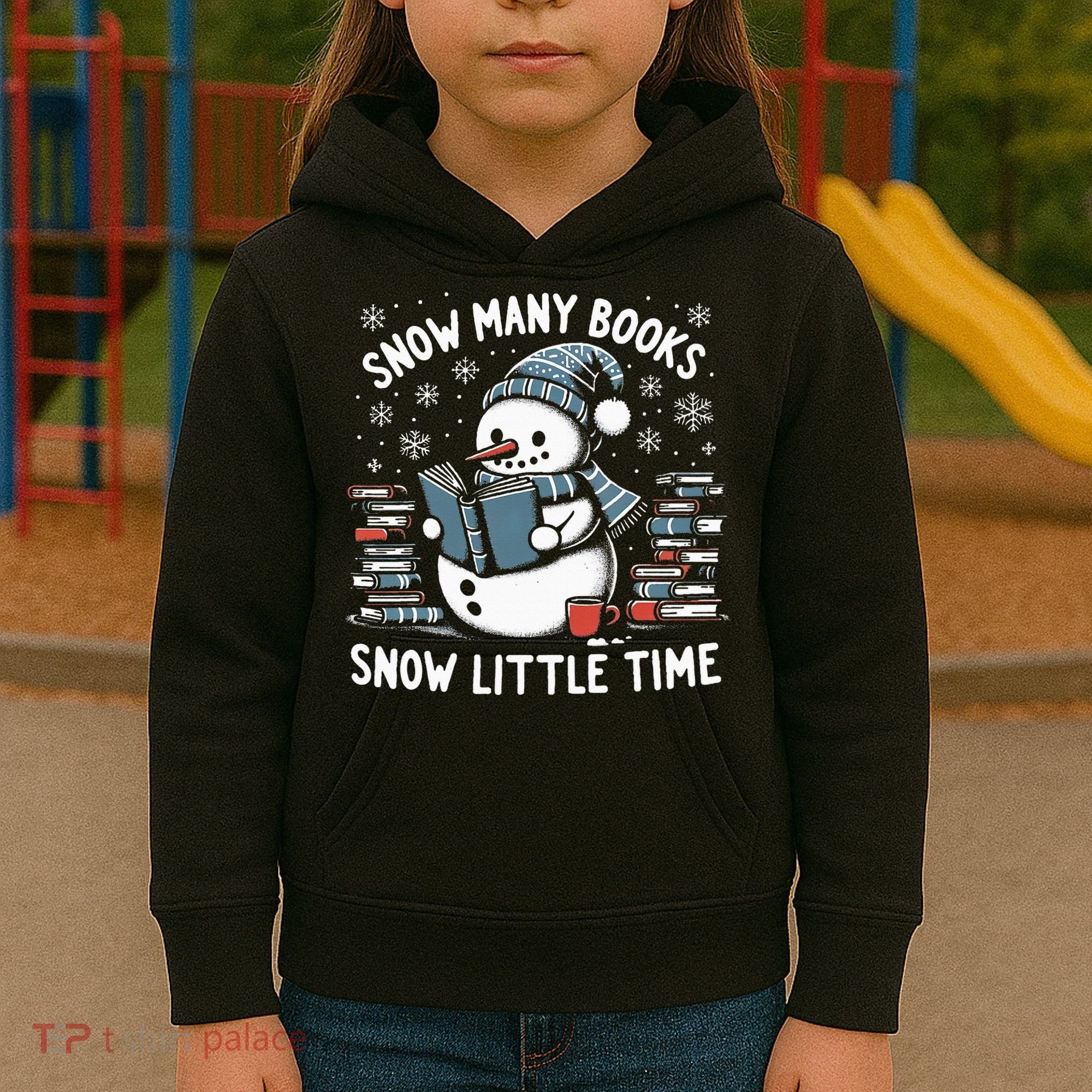 Reading Snowman So Many Books gift for Christmas  Kids Hoodie
