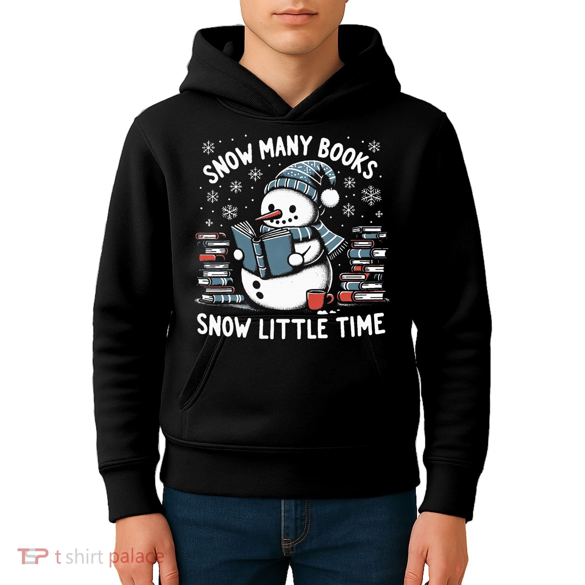 Reading Snowman So Many Books gift for Christmas  Kids Hoodie
