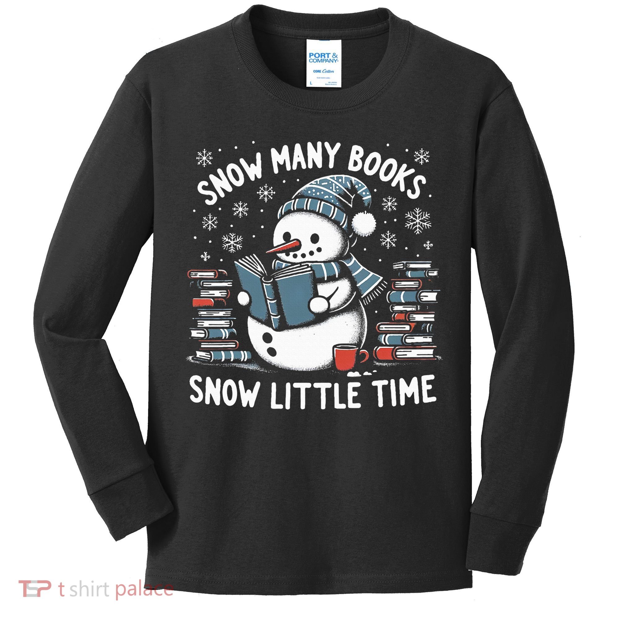Reading Snowman So Many Books gift for Christmas  Kids Long Sleeve Shirt
