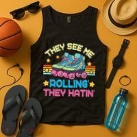 Roller Skating They See Me Rollin They Hatin Skater Skate Tank Top thumb 4