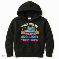 Roller Skating They See Me Rollin They Hatin Skater Skate Kids Hoodie thumb 0