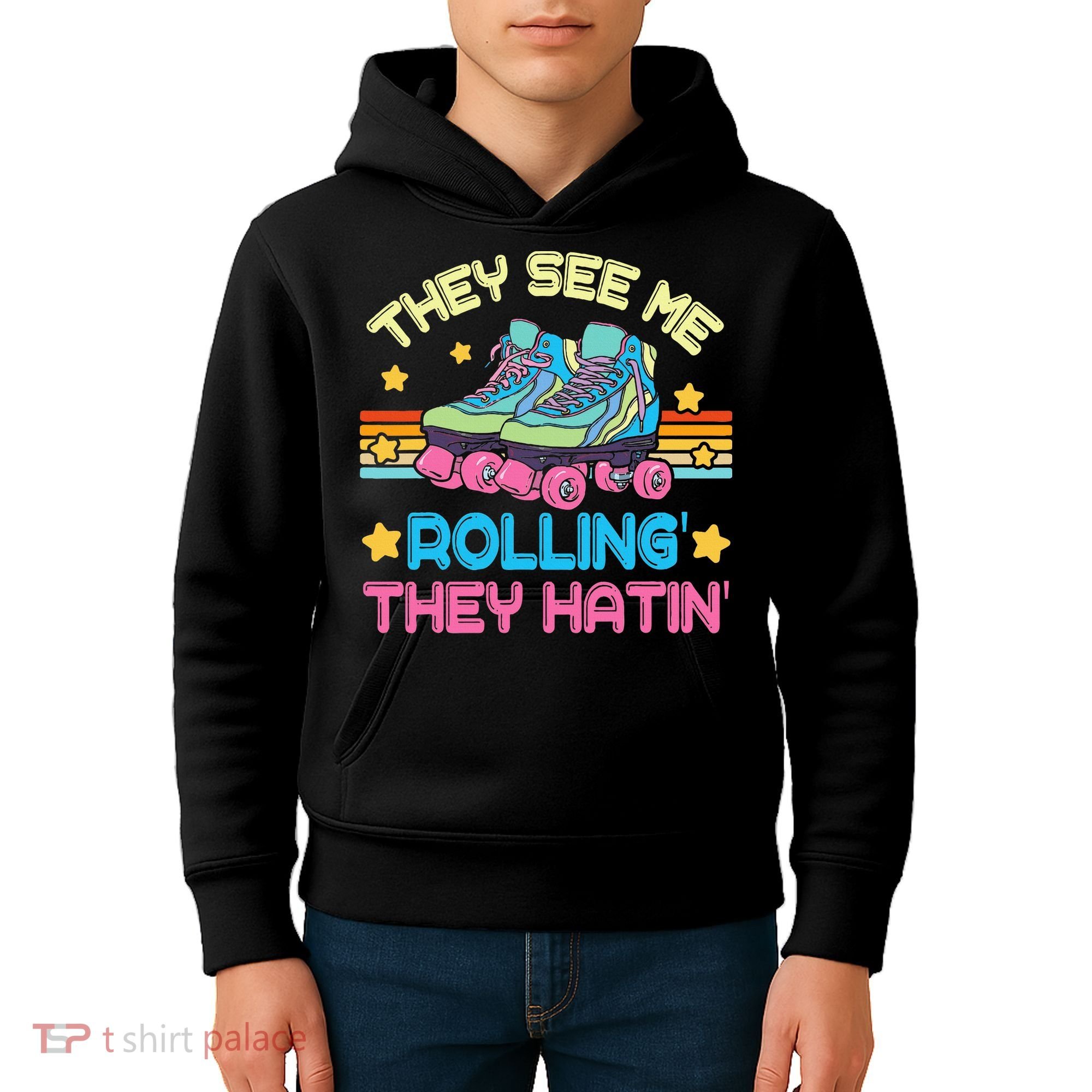 Roller Skating They See Me Rollin They Hatin Skater Skate Kids Hoodie