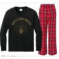 Retro Save the Bees Apiary Bee Beekeeper Earth Day Kids Long Sleeve Plaid Pajama Set thumb 0