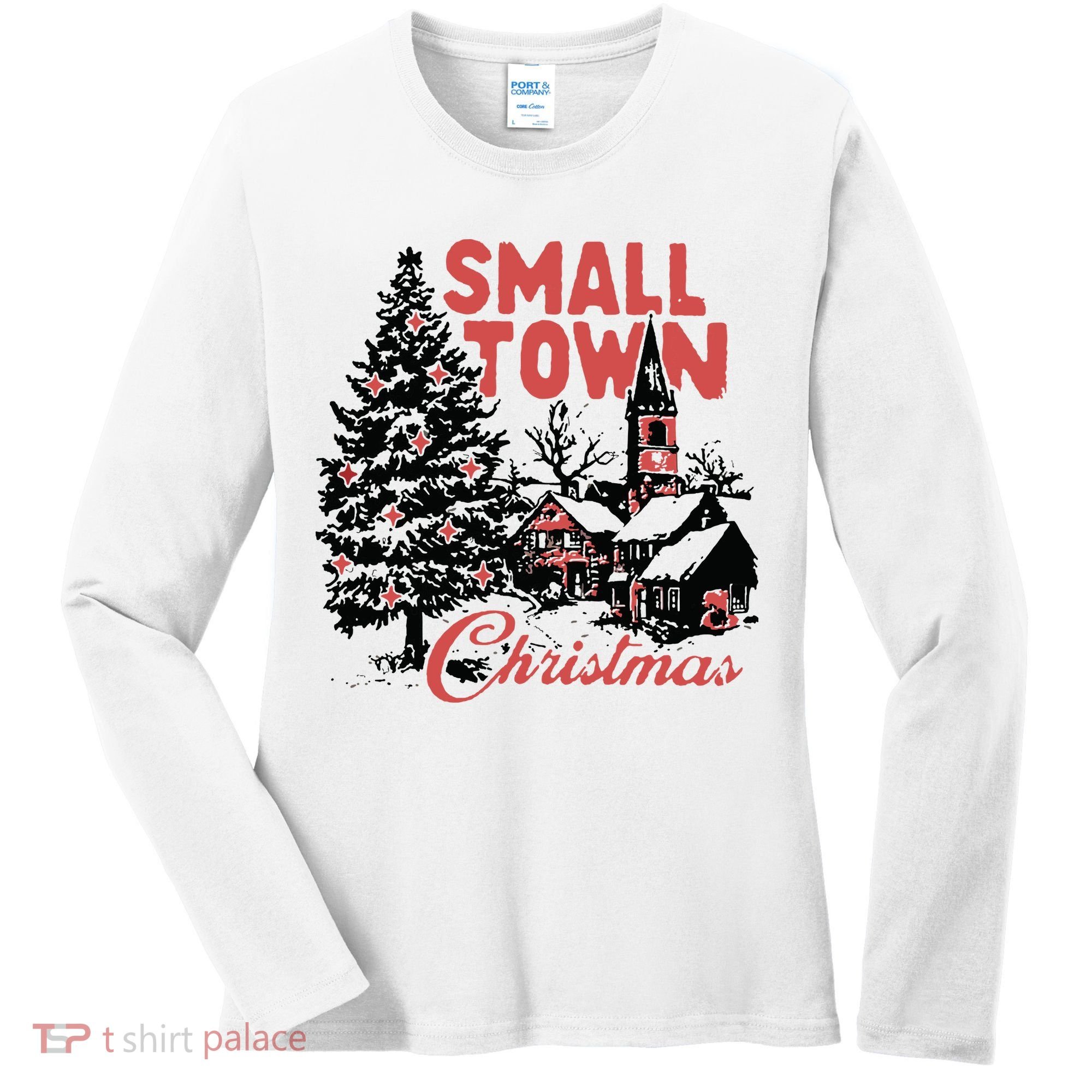 Retro Small Town Christmas Women's Long Sleeve Shirt