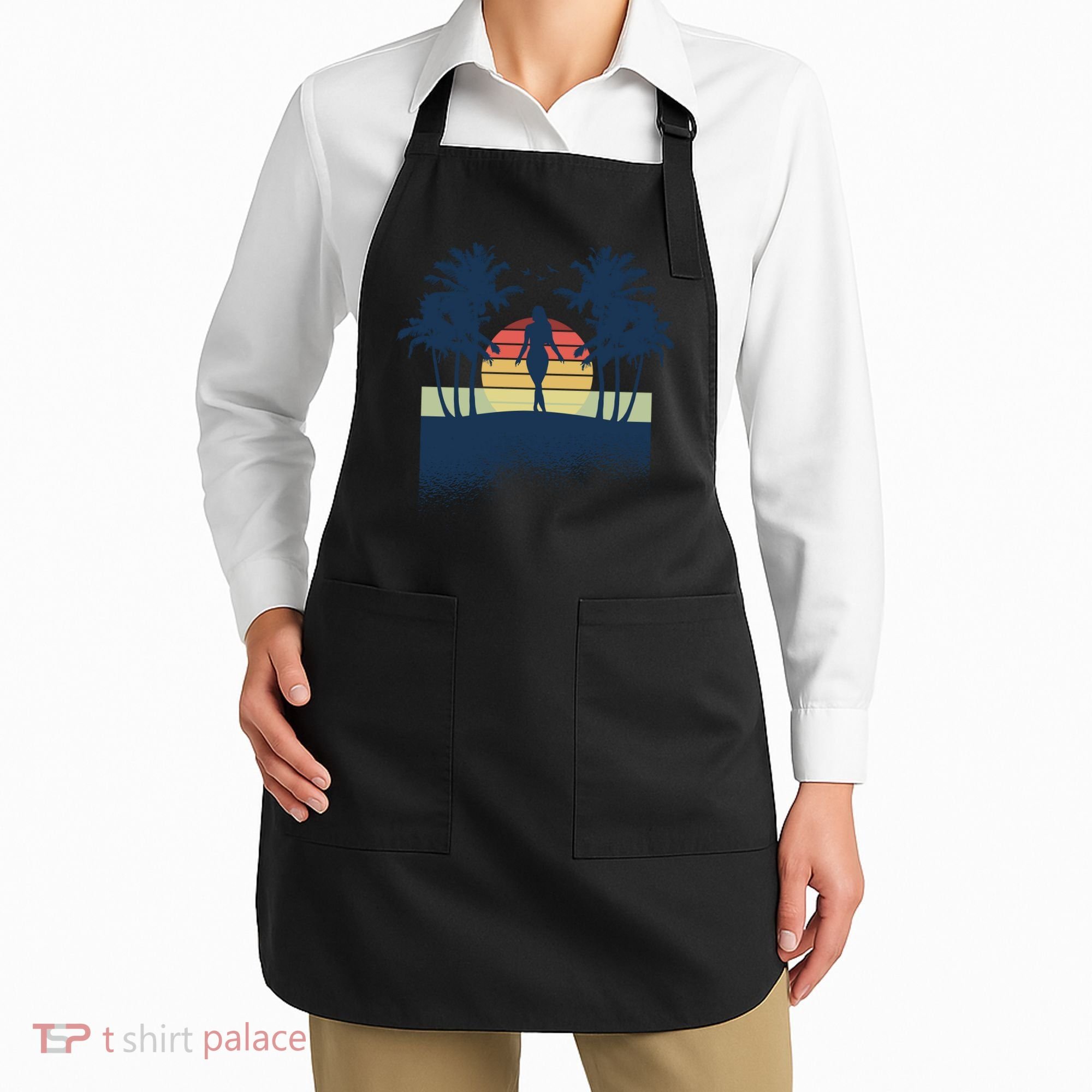 Retro Sunset Tropical Vacation Apron