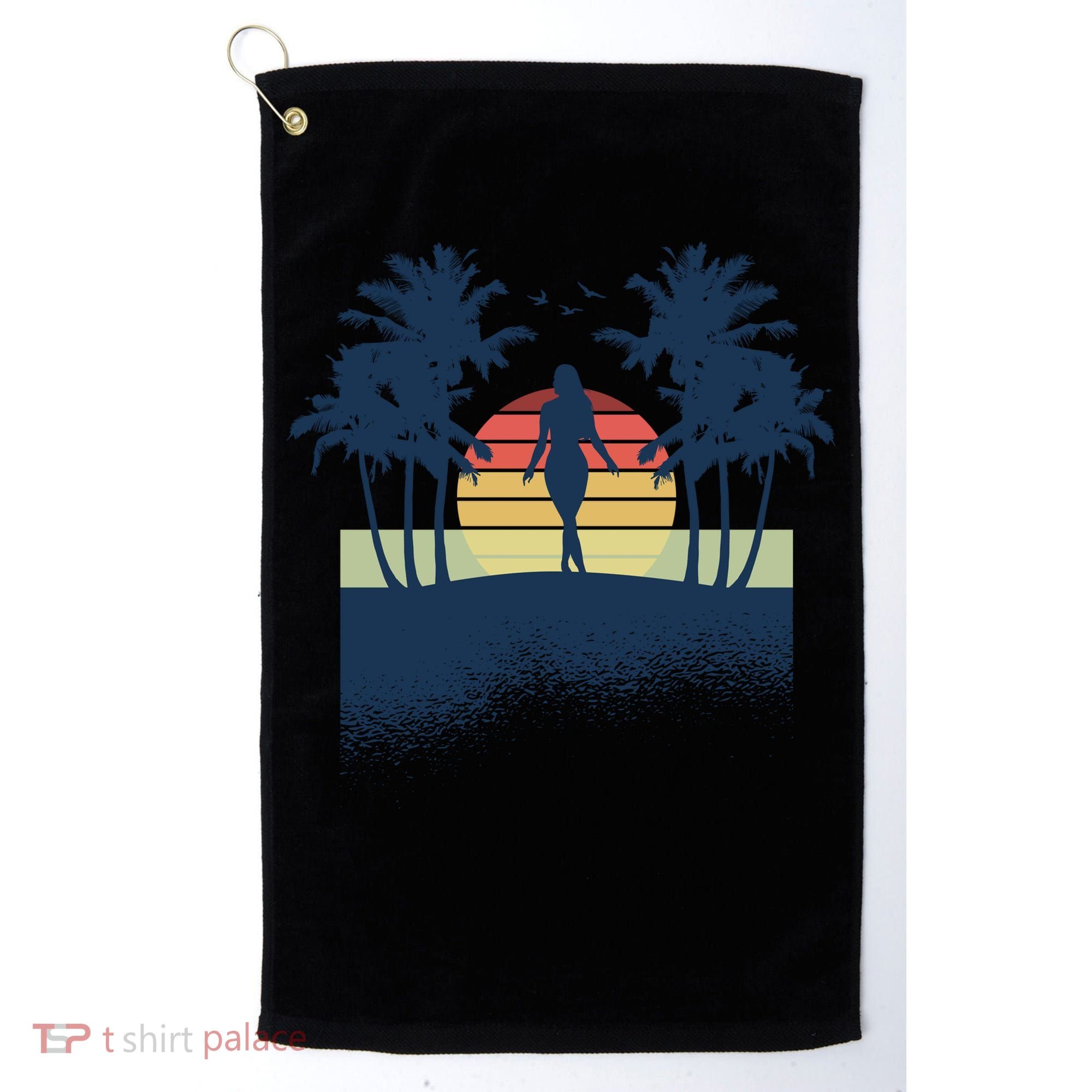 Retro Sunset Tropical Vacation Golf Towel
