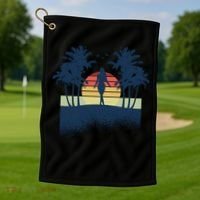 Retro Sunset Tropical Vacation Golf Towel thumb 1